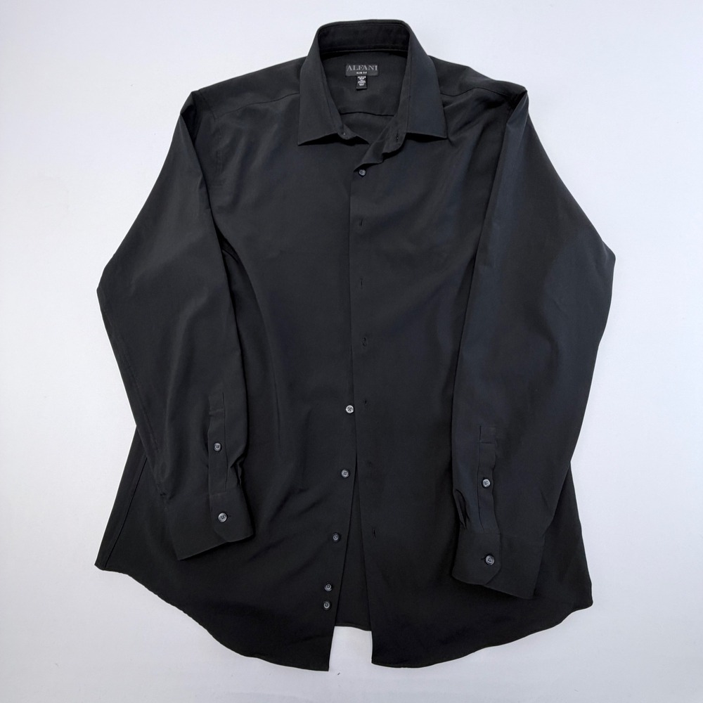Alfani Slim Fit Mens Dress Shirt Black Long Sleeve Stretch 17-17.5 36-37 XL